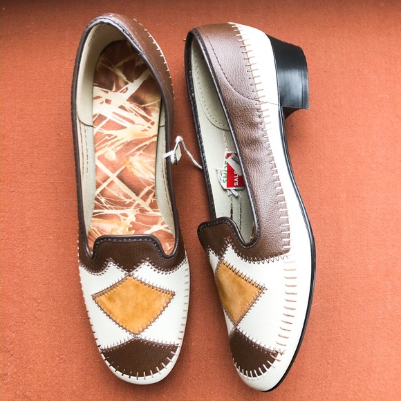 Vintage Shoes - VINTAGE 70’s brown patchwork loafers size 8